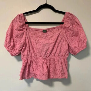 NWT wild fable pink eyelet square  neckline puffed sleeves top blouse